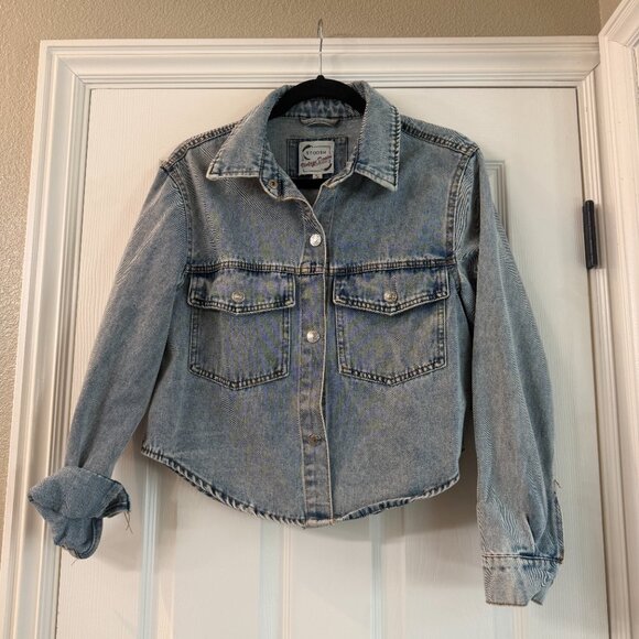 Stoosh Vintage Denim Shirt Jacket Shacket Size Small Acid Wash - Picture 8 of 9